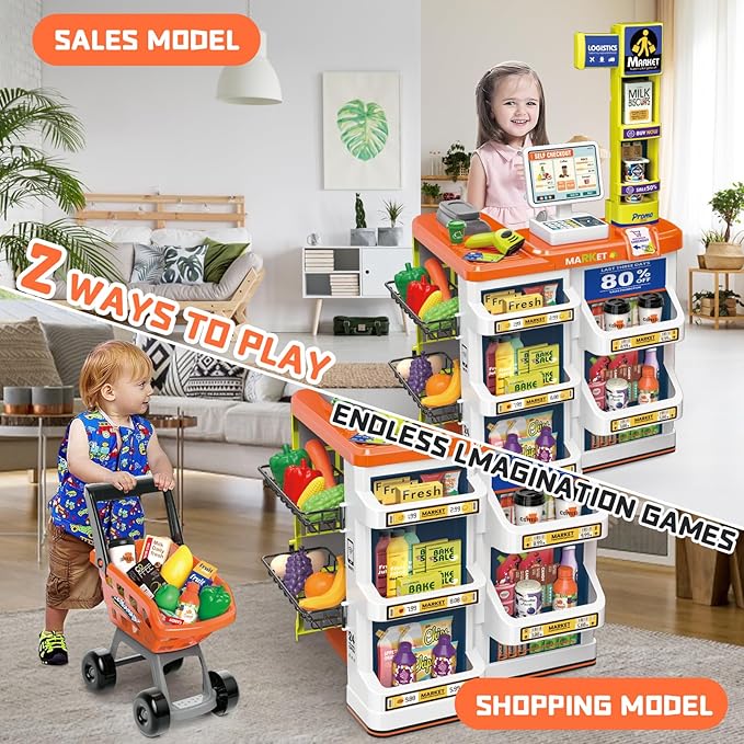 ๐ Supermarket Play Set for Kids (60 pcs) โ Shop, Scan & Play! ๐ง๐