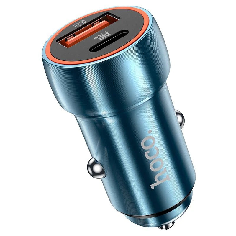 Hoco Blue Whale Car Charger (Z46A) ⚡ | 20W Type-C + 18W USB Fast Charging Adapter 🚗🔋